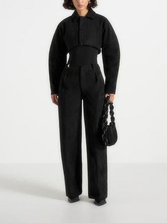 Mani&egrave;re De Voir Solene Suede Wide Leg Pleated Trousers in Black at Nordstrom, Size 10