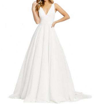 Mac Duggal V-Neck Formal Gown In White