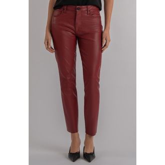 Kut from the Kloth Charlize Coated Raw Hem Ankle Cigarette Jeans in Red at Nordstrom, Size 12