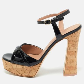 Malone Souliers Black Patent Leather Keaton Ankle Strap Sandals