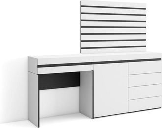 Skraut Home Tavolo da toeletta, Tavolo da Trucco, stoccaggio, 177x145x35 cm, Con cassetto, Cassettiera, Pannelli Decorativi, Stile moderno, Bianco - Skraut Home