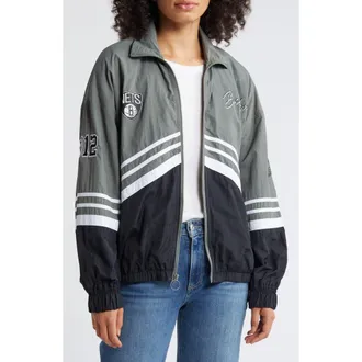 WEAR by Erin Andrews Womens WEAR by Erin Andrews Silver Brooklyn Nets Vintage Full-Zip Windbreaker at Nordstrom, Size X-Large