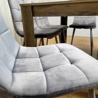 Kosy Koala Kosy Koala - Wooden Dining Table Set for 6 Rustic Effect Table With 4 Grey Velvet Chairs and 1 Bench