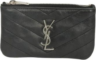 Saint Laurent Pre-owned Monogram Smooth Calf Leather Coin Case - Dames - Vintage Accessoires - Zwart - ONE Size - Vintage