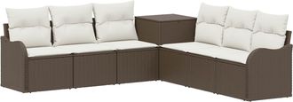 vidaXL Juego De Sof&aacute; 7 Uds. Marr&oacute;n Y Crema Blanca Vidaxl