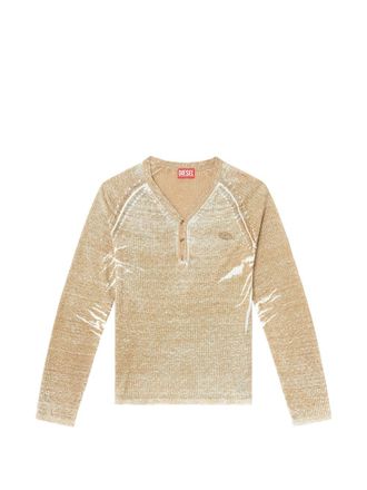 Diesel Light Brown Ribbed Knit Sweater With V-Neck