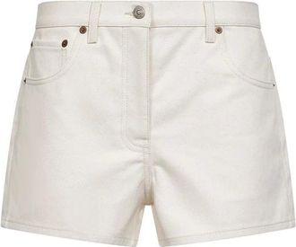 Valentino Denim Shorts, female, Beige, Size: W27 Vgold Logo Patch Denim Shorts
