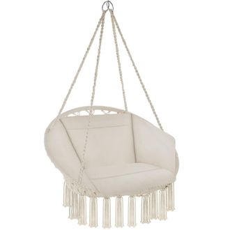 TecTake Silla colgante para jard&iacute;n, malla de algod&oacute;n, 80 x 72 x 125 cm, beige