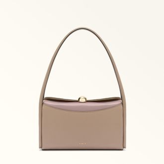 Furla Nicole Boston Bag M Stucco Gray Grey Night Calf Leather + Sidney Calf Leather Woman