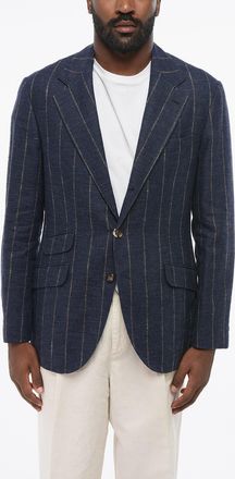 Brunello Cucinelli Blazer Semifoderato in Misto Lino Gessato Brunello Cucinelli