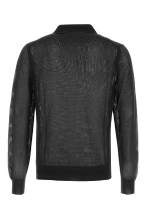 Tom Ford Kpl054ymc046 Naa Black Silk Cotton Polo T-shirts And Polos