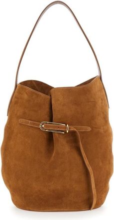 Little Liffner Shoulder Bag Belted Bucket Bag Large Cow Suede In Brown Leather For