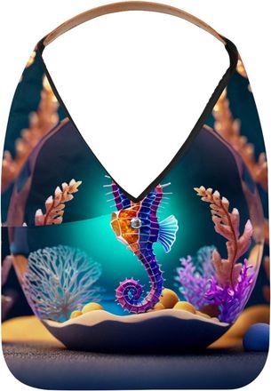 Generic Seahorse Crystal Ball Reusable Lightweight Grocery Bags - Foldable Into Compact Pouch, Washable & Sturdy, Multipurpose for Shopping and Travel