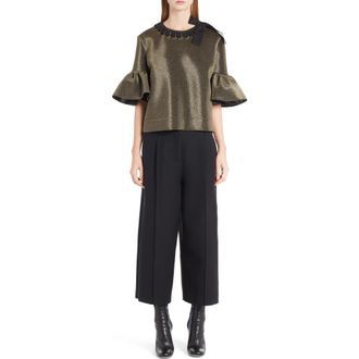 Fendi Metallic Neoprene Bell Sleeve Top in Gold at Nordstrom, Size 4 Us
