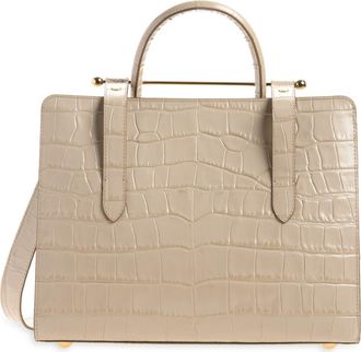 Strathberry Midi Croc Embossed Tote in Light Taupe at Nordstrom