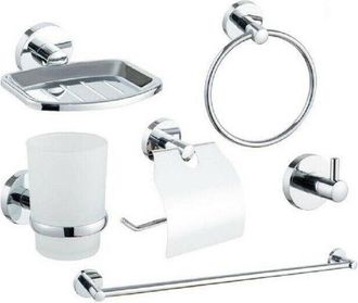 Trade Shop Trade Shop - Set De Ba&ntilde;o 6 Accesorios Cromados Toalla De Toalla Roll Roll Glass Sprinkle 59682