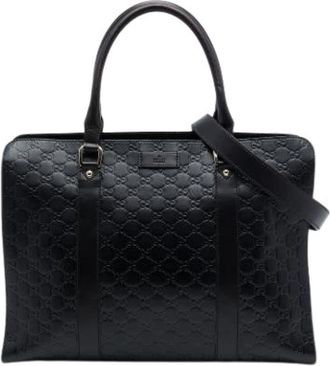 Gucci Pre-owned Embossed Calf Leather Briefcase - Dames - Vintage Handtas - Zwart - ONE Size - Leer - Vintage