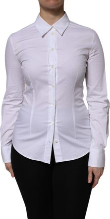 Dolce & Gabbana White Cotton Collared Long Sleeves Blouse Womens Top (Pre-Owned)