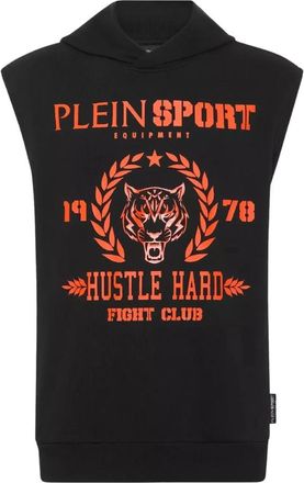 Plein Sport Sleeveless Hoodie Sweatshirt Tiger - Heren - Sportshirts - Zwart - L - Katoen - Fitness