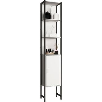 ebuy24 Gabinete De Ba&ntilde;o De Madera Vcm Muebles De Ba&ntilde;o Metal Estilo Industrial Estante De Ba&ntilde;o De Soporte Gabinete Alto Dimensiones Aprox. Al. 185 X An. 33 X 