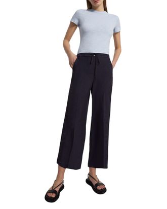 Theory Wide Crop Pant In Washed Twill In Navy