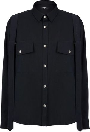 Balmain Katoenen shirt met band - Heren - Casual Overhemden - Zwart - L - Katoen - Overhemden