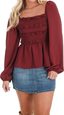 Mustard Seed Wear Anywhere Smocked Babydoll Top In Rosewood