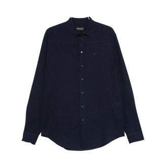 Emporio Armani Shirts Navy - Heren - Casual Overhemden - Blauw - 2XL - Overhemden