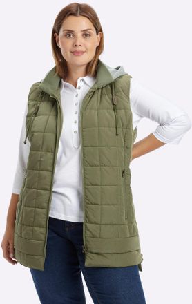 Sheego Steppweste SHEEGO, Damen, Gr. 40, khaki, 100% Polyester, Einsatz:70% Baumwolle, 30% Polyester, Wattierung:100% Polyester, unifarben, Westen Steppweste