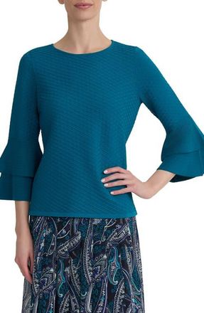 Kasper Texture Ruffle Sleeve Top in Bottle Teal at Nordstrom, Size X-Small