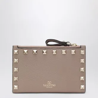 Valentino Garavani Powder Pink Leather Rockstud Zip Card Holder