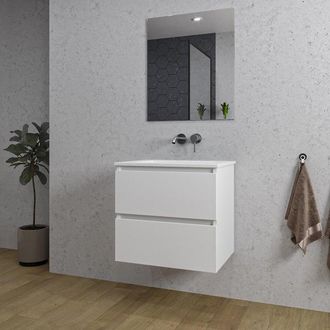 Saniclass Chaci Badkamermeubelset - 60x46x55cm - keramische wastafel wit - 1 wasbak - zonder kraangat - 2 lades - rechthoekige spiegel - mat wit