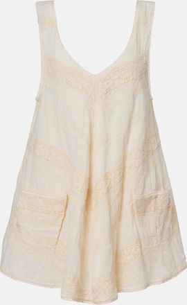 Juliet Dunn Crochet-trimmed cotton minidress