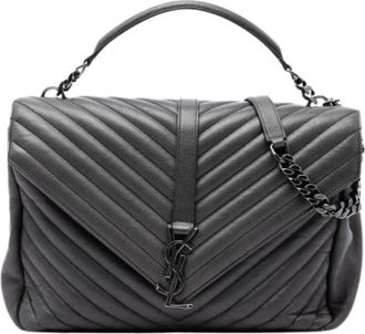 Saint Laurent Pre-owned College Satchel - Dames - Vintage Schoudertas - Grijs - ONE Size - Leer - Vintage