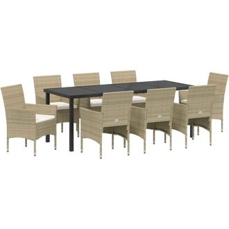 vidaXL Conjunto De Comedor De Jard&iacute;n 9 Pcs Beige Rat&aacute;n Sint&eacute;tico Vidaxl