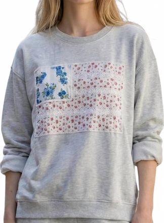 Vintage Havana American Flag Appliqu&eacute; Crewneck Top In Grey