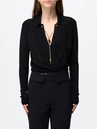 Elisabetta Franchi Long-Sleeved Blouse with Metallic Mesh Details