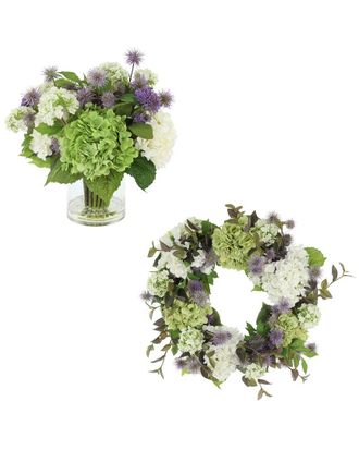 Creative Displays Inc. 22In Spring Wreath & Floral Arrangement With Hydrangeas & Thistle