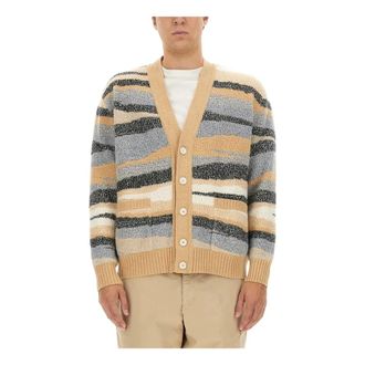 Missoni Cardigans, male, Multicolor, Size: XL Cardigan Intarsia Fur Stitching Wool 7GG