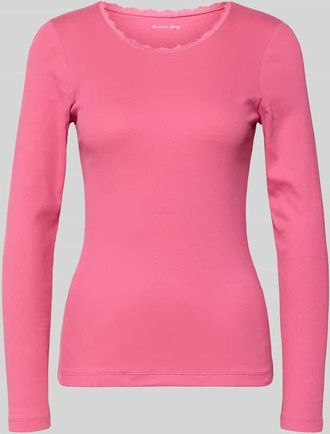 Christian Berg Slim Fit Longsleeve mit Spitzenbesatz in Pink, Größe XXL