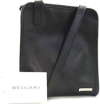 Bulgari Black Leather Handbag Shoulder Bag Tote Bag (Pre-Owned)