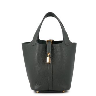 Herm&egrave;s Picotin Vert Taurillon Clemence Leather Handbag Tote Bag (Pre-Owned)