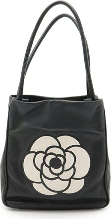 Chanel Black White Leather Shoulder Bag Tote Bag (Pre-Owned)