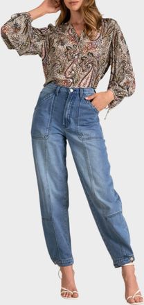 Elan Paisley Boho Blouse In Beige Olive Paisley