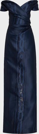 Oscar De La Renta Off-The-Shoulder Moire Silk Gazar Gown