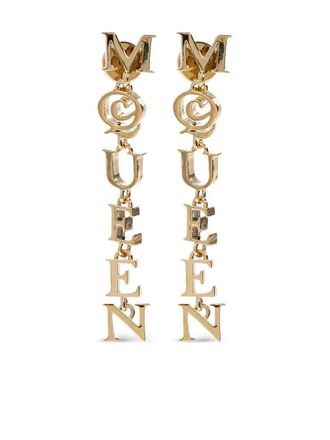 Alexander McQueen Pale Gold-Finished Logo Pendant Earrings Accessories