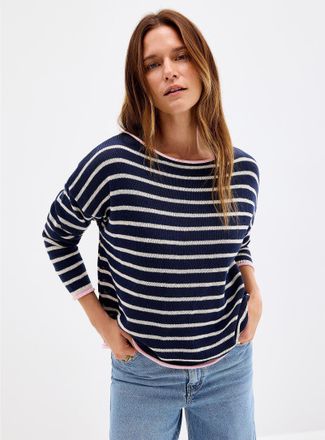 Contemporaine Womens Contrasting rolled trim striped sweater Exclusive collection from Italy