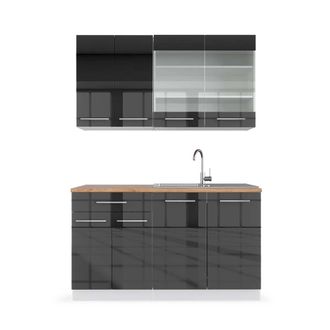 Vicco Cocina Para Solteros Fame-line, Antracita Brillo Intenso/blanco, 140 Cm, Et Roble