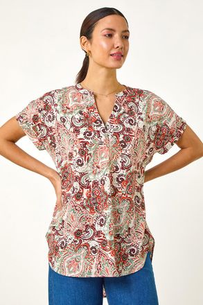 Roman Paisley Print V-Neck Top