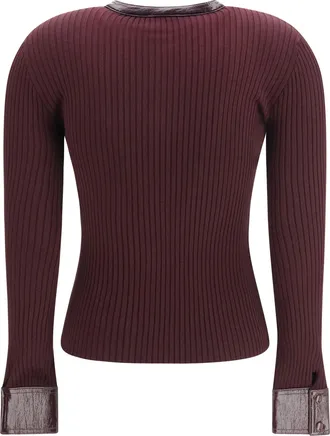 Courr&egrave;ges Womens Cardigan With Vinyl Details, Burgundy Viscose Sweater